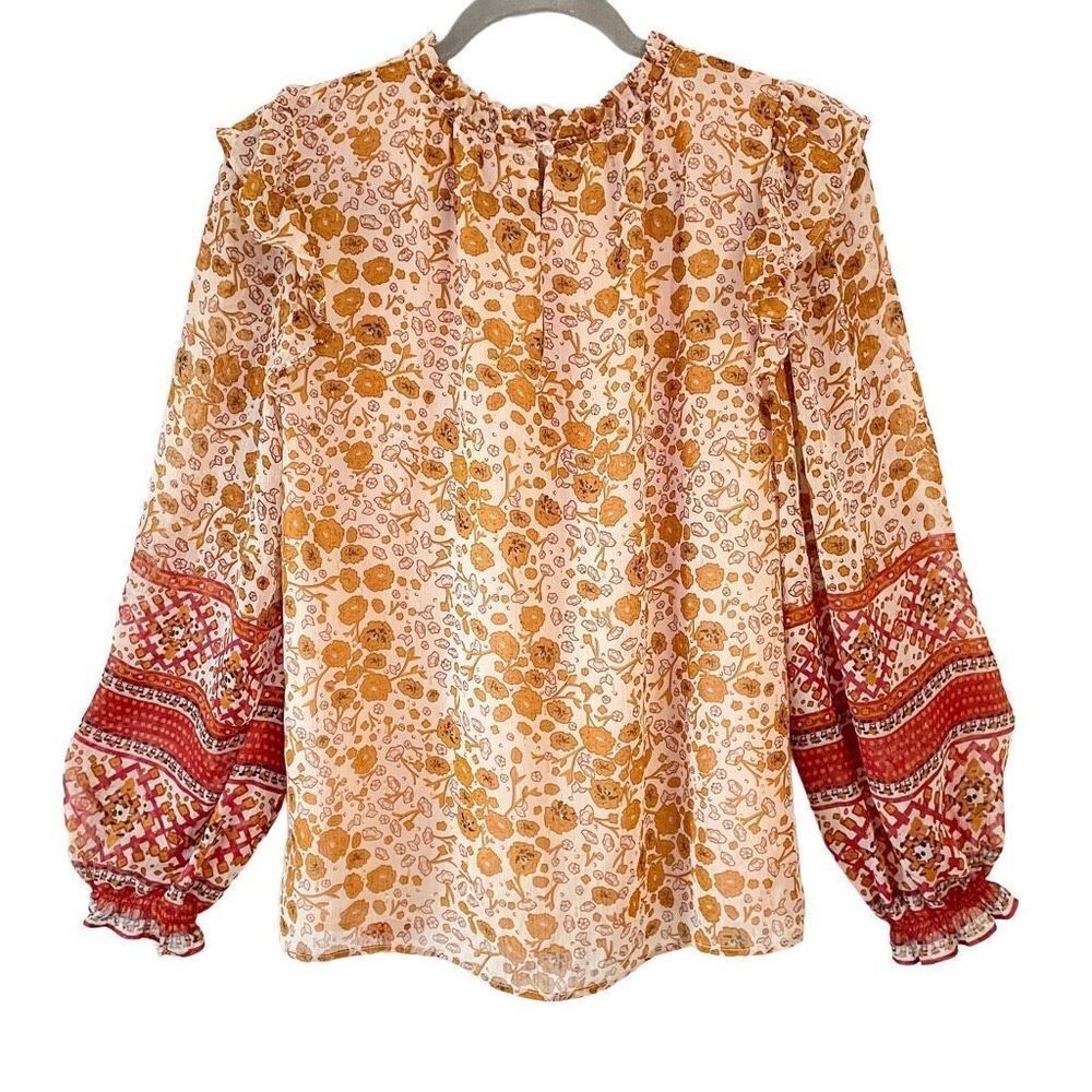 Maison d’Amelie puff sleeve smocked Ruffle peasant blouse Sz Six New